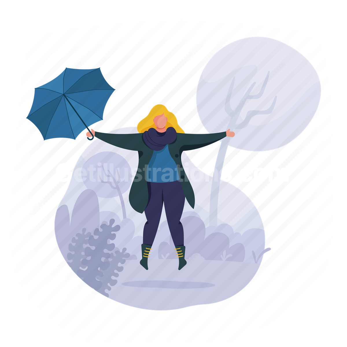 autumn, umbrella, woman, park